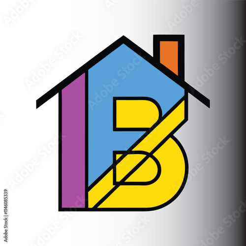 Letter B Logo Design with House Icon Modern Minimalist Illustration.