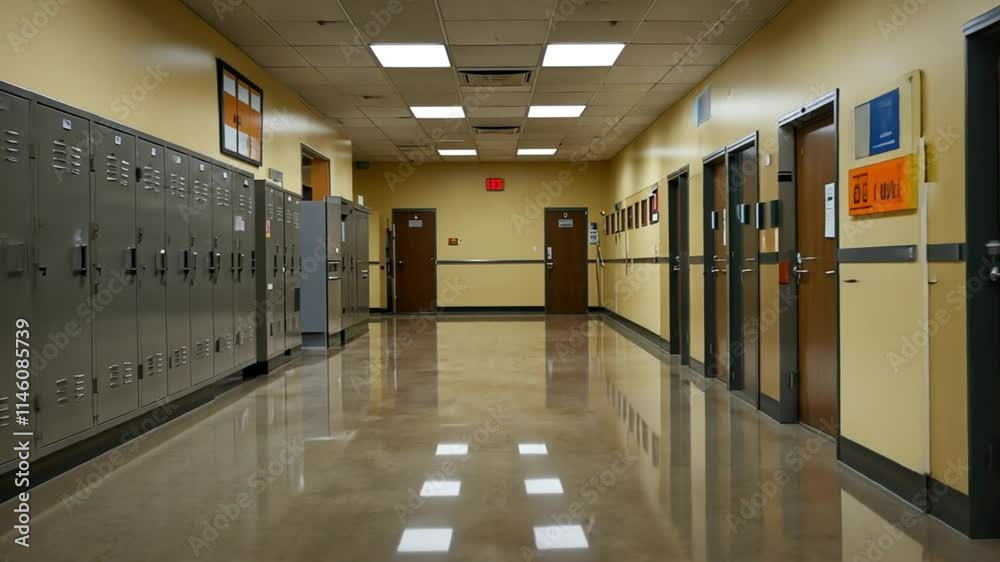 a quiet and empty campus or school hallway a quiet and empty campus or school hallway