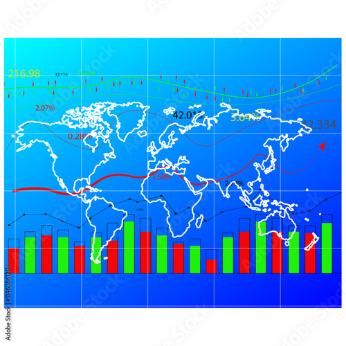 financial stock with world map and graphs