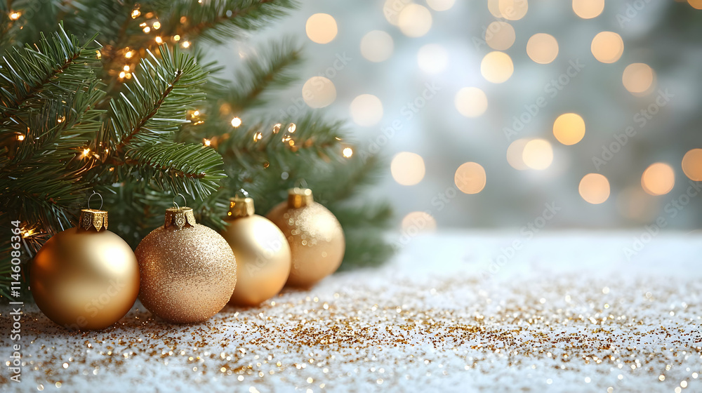 Golden Ornaments Adorn Festive Tree Branches with Sparkling Lights Golden Ornaments Adorn Festive Tree Branches with Sparkling Lights