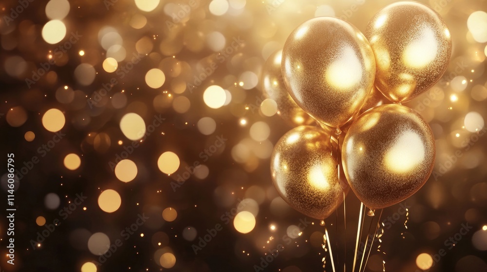 New Year 2025 celebration with golden foil balloons and a blurred festive background New Year 2025 celebration with golden foil balloons and a blurred festive background