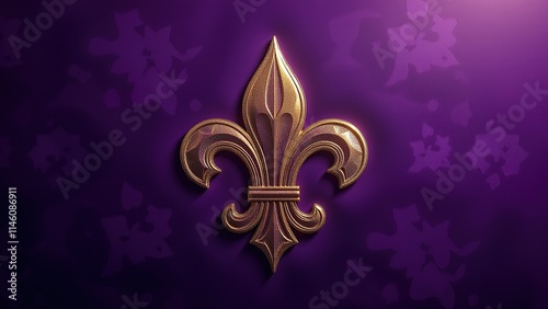 Golden fleur-de-lis emblem on purple background.