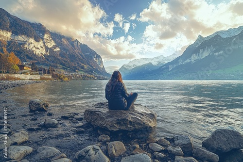 A pier juts into the mirror-like waters of Breton Bay, in Leonardtown, Maryland.. Beautiful simple AI generated image
