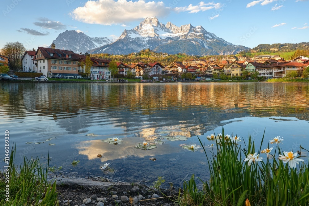 Fototapeta premium lake chiemsee - bavaria. Beautiful simple AI generated image