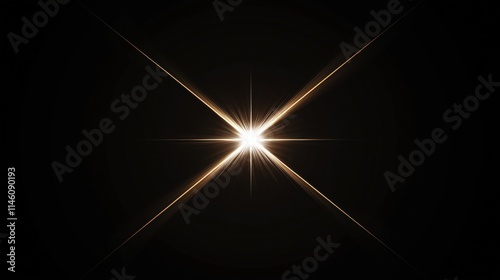 Yellow single lens flare in the shape of a star on a black background