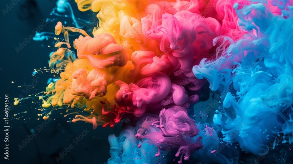 Obraz premium Vibrant colorful clouds of powder in motion