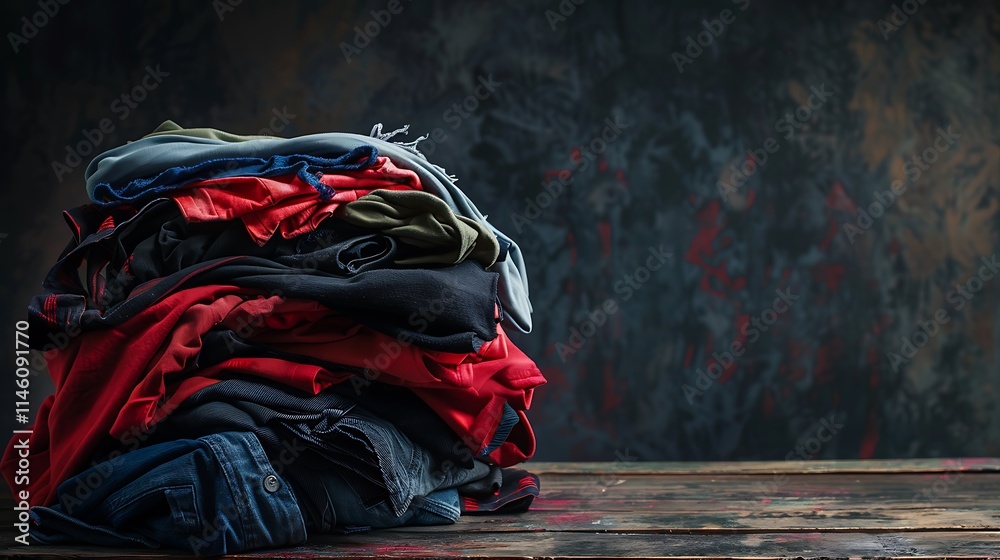 Obraz premium Pile of clothing on table empty zink background