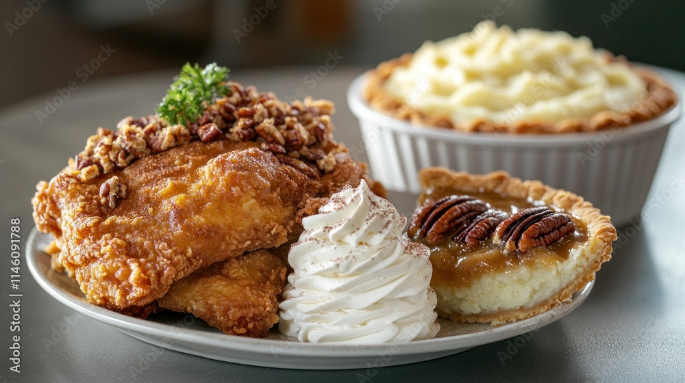 A Southern comfort food menu featuring buttermilk fried chicken A Southern comfort food menu featuring buttermilk fried chicken