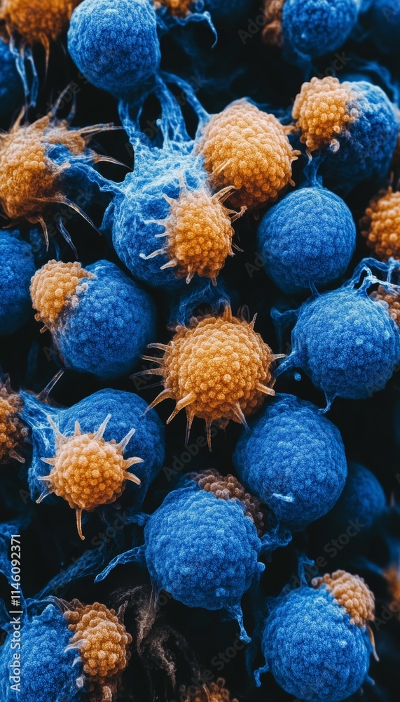 Cancer Cells Under Microscope Detailed View of Cellular Structures at High Magnification. Cancer Cells Under Microscope Detailed View of Cellular Structures at High Magnification.