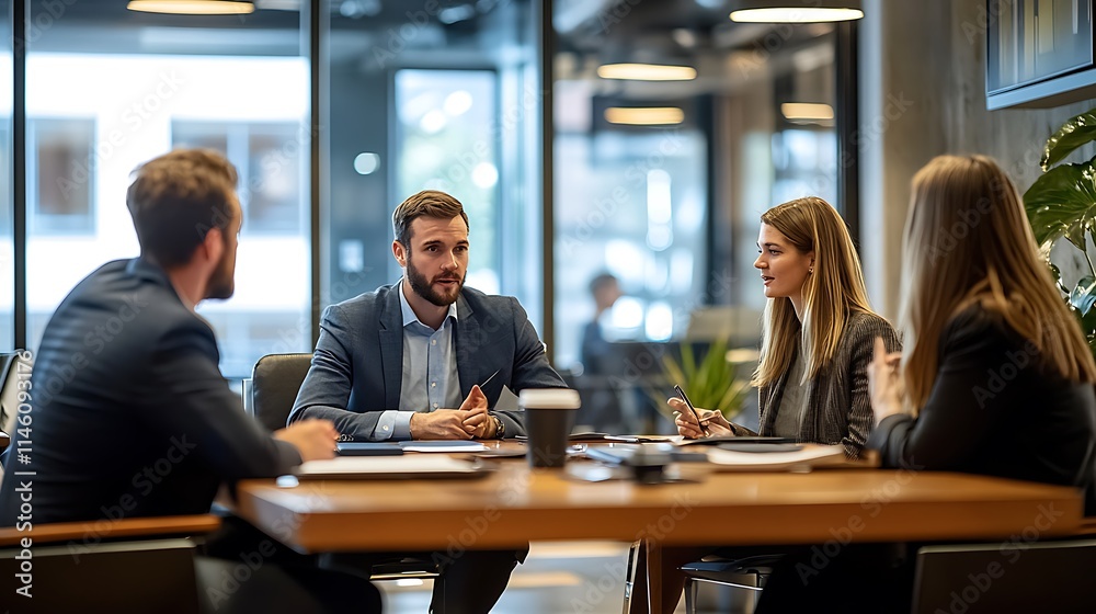 Businesspeople engage in a productive office meeting Businesspeople engage in a productive office meeting
