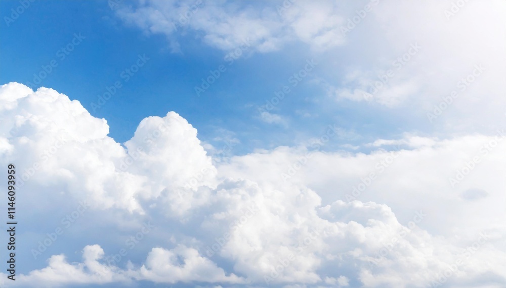 Blue Sky Background with Fluffy White Clouds and Bright Sunlight Blue Sky Background with Fluffy White Clouds and Bright Sunlight