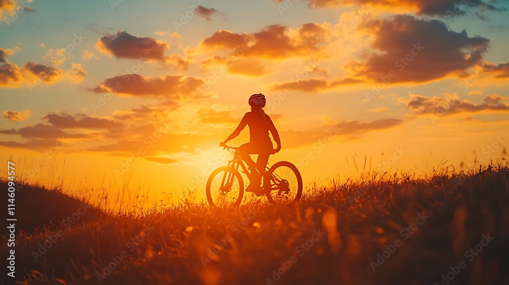 Cyclist Silhouetted Against a Vibrant Sunset Sky Cyclist Silhouetted Against a Vibrant Sunset Sky