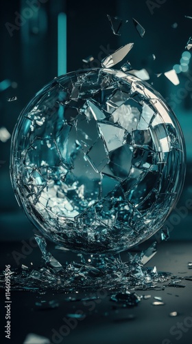 Wallpaper Mural glass globe shattering into pieces, symbolic depiction of fragility, detailed and artistic representation with dramatic lighting Torontodigital.ca
