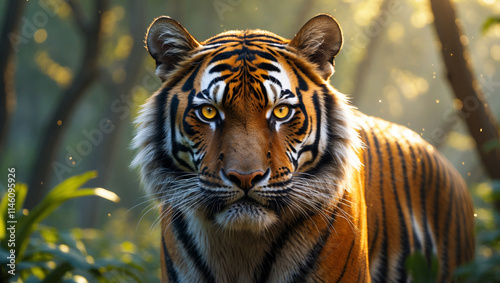 Explore stunning tiger images: majestic wild tigers, Bengal tigers, and fierce tiger portraits. Perfect for presentations, creative designs, and wildlife projects. photo