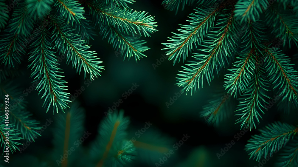 Evergreen Conifer Branches, Lush Green Needles, Nature's Beauty, Deep Forest Evergreen Conifer Branches, Lush Green Needles, Nature's Beauty, Deep Forest