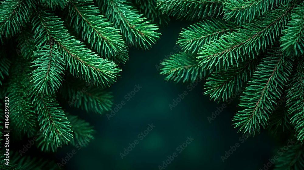 Obraz premium Evergreen Conifer Branches Frame, Lush Green