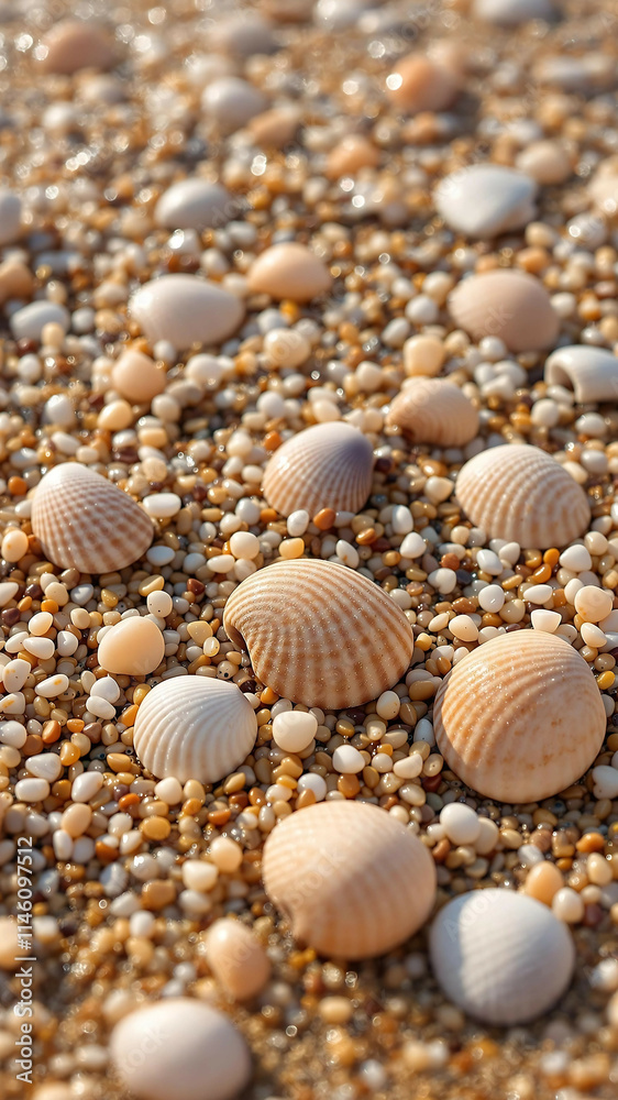 Seashells and Pebbles on a Beach Bathed in Sunlight Seashells and Pebbles on a Beach Bathed in Sunlight