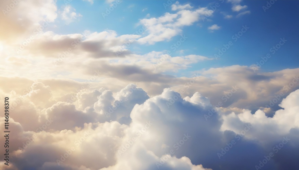 Blue Sky Background with Fluffy White Clouds and Bright Sunlight Blue Sky Background with Fluffy White Clouds and Bright Sunlight