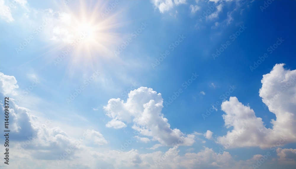 Blue Sky Background with Fluffy White Clouds and Bright Sunlight Blue Sky Background with Fluffy White Clouds and Bright Sunlight