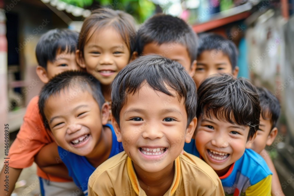 Portrait of happy group of Asian children smiling and looking at camera Portrait of happy group of Asian children smiling and looking at camera