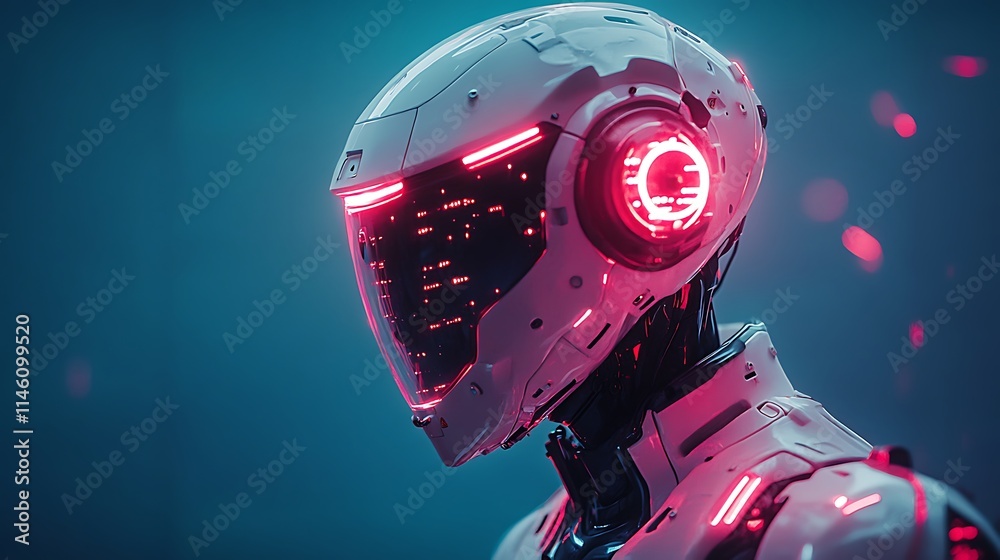 Futuristic Robot Head Glowing Neon Lights Futuristic Robot Head Glowing Neon Lights