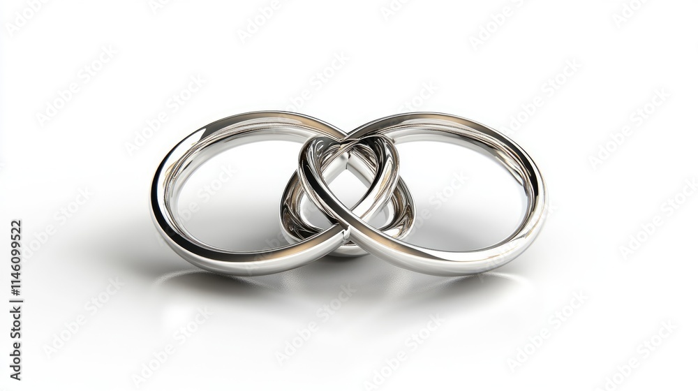 Two intertwined silver rings symbolizing unity and commitment. Two intertwined silver rings symbolizing unity and commitment.