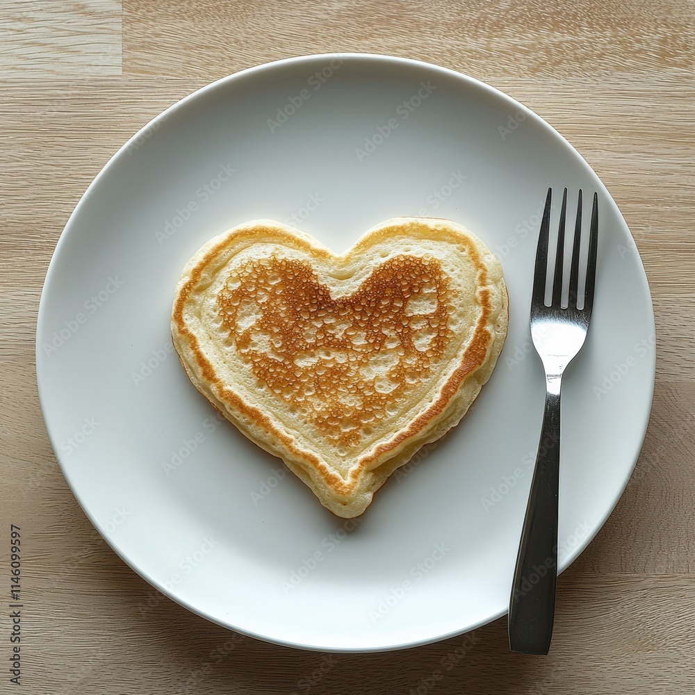 A pancake art creation shaped like a heart, perfect for a breakfast-in-bed scene. A pancake art creation shaped like a heart, perfect for a breakfast-in-bed scene.