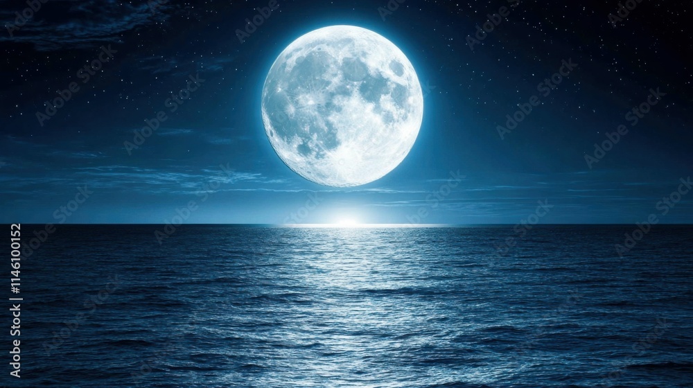 Moon shining brightly over serene ocean, symbolizing peace, reflection, and faith, soft glowing light illuminating calm water, tranquil and inspiring. Moon shining brightly over serene ocean, symbolizing peace, reflection, and faith, soft glowing light illuminating calm water, tranquil and inspiring.