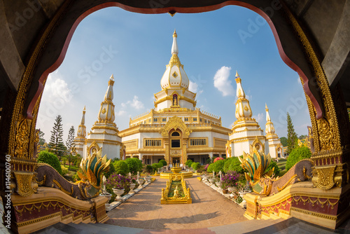 Phra Maha Chedi Chai Mongkol is a large and exquisite pagoda that uses contemporary art from the central and northeastern regions, combining Phra Pathom Chedi and Phra That Phanom locate in Phanam Yoi photo