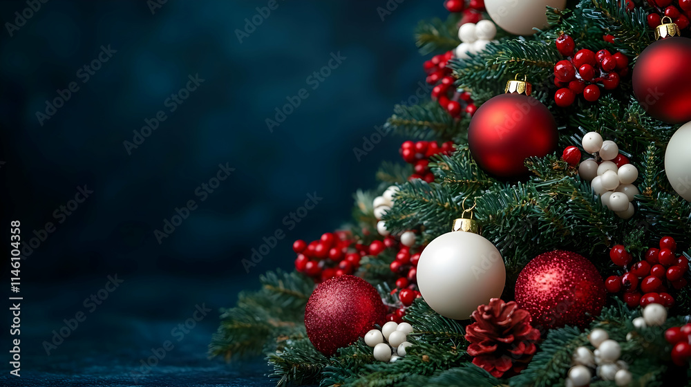 Naklejka premium Red and White Christmas Tree Ornaments Decorated Festively