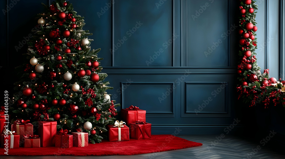 Red & Silver Christmas Tree Decorated with Gifts