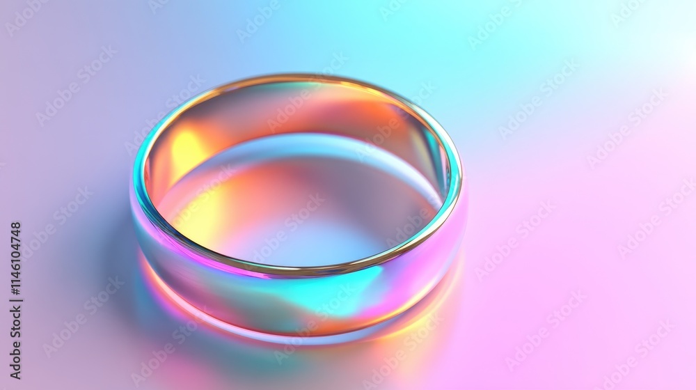Colorful Iridescent Ring on Soft Pastel Background with Reflections Colorful Iridescent Ring on Soft Pastel Background with Reflections