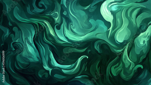 Swirling abstract patterns in shades of green create mesmerizing visual experience