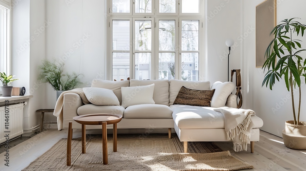 Fototapeta premium Scandinavian style and minimalist designed living room