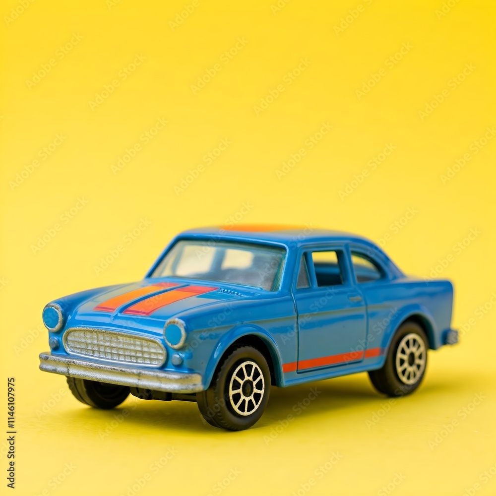 Retro Blue Miniature Car against a Yellow Canvas Retro Blue Miniature Car against a Yellow Canvas