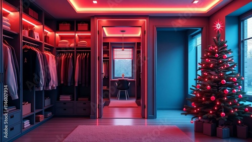 a stunning illustration of house closet retro neon ch Retro Neon Christmas Theme
