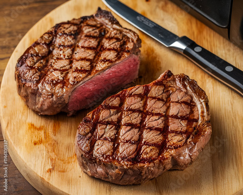 grilled beef entrecote on the plate
 photo