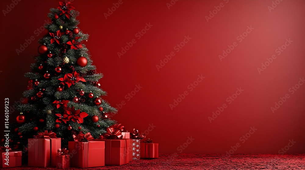 Red Christmas Tree with Presents: Festive Holiday Cheer Red Christmas Tree with Presents: Festive Holiday Cheer