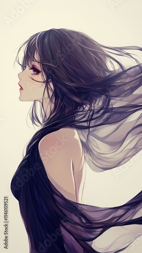 Elegant Anime Girl in Flowing Dress