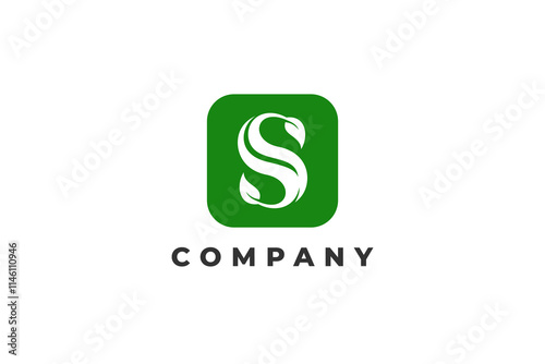 letter s branch tree leaf nature yoga logo in green frame
