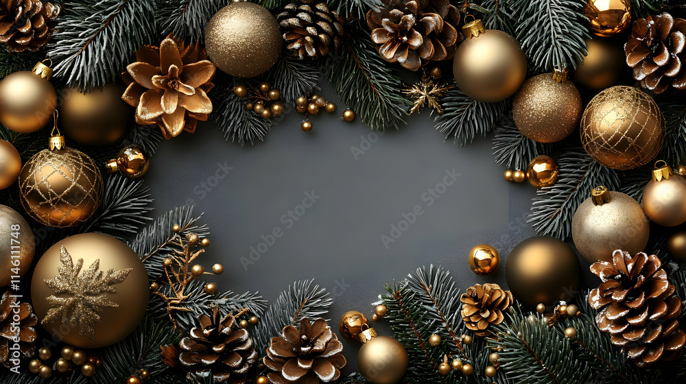 Elegant Gold Christmas Ornament Decor, Festive Season Pine Cones and Branches Elegant Gold Christmas Ornament Decor, Festive Season Pine Cones and Branches