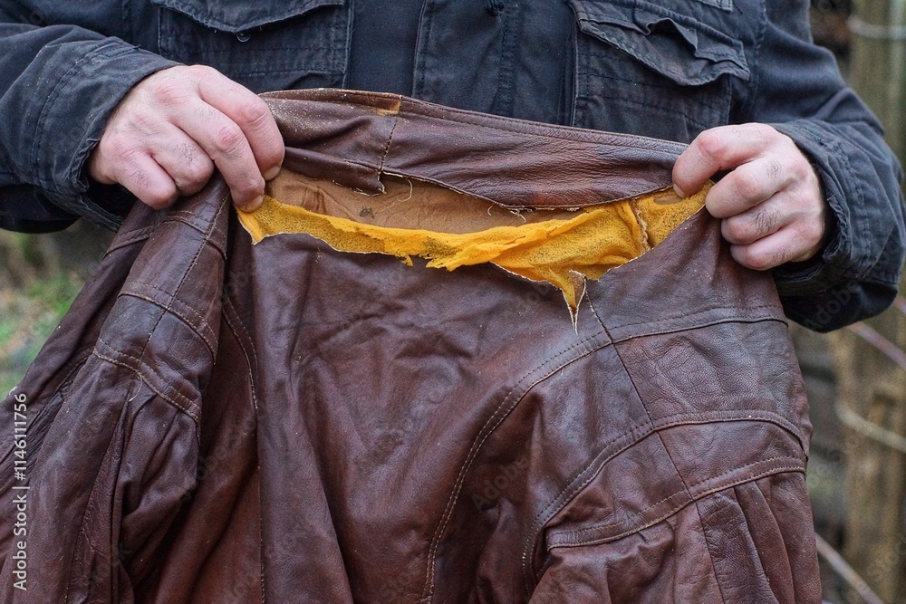 Ταπετσαρία back of one torn with hole and edges brown fashion mens stylish worn dirty disca