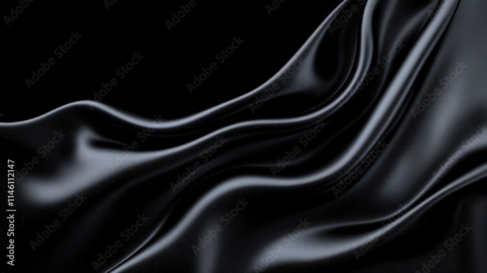 Obraz premium Luxurious Black Satin Fabric Draped Elegantly in Smooth Wave Patterns for Fashion and Design Applications