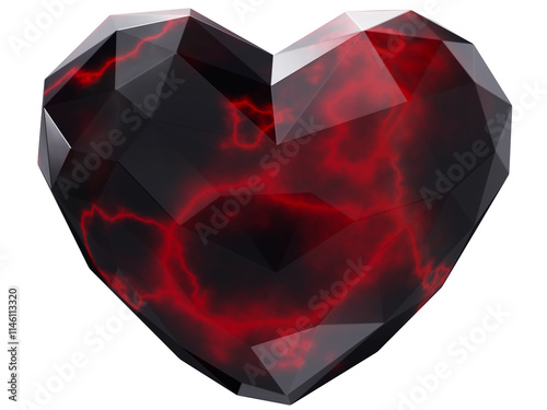 3d Black red lines on polygonal heart shape isolated on white background 3d illustration