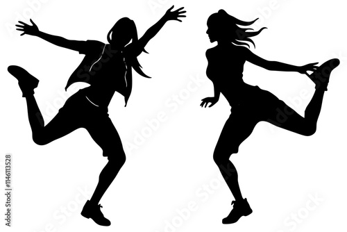 silhouette of female street dance vector illustration.