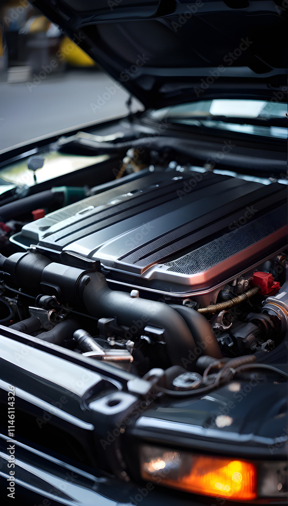 Car engine inside Garage Automobile Machine Vehicle Repair Maintenance Motor Transportation Technology Car engine inside Garage Automobile Machine Vehicle Repair Maintenance Motor Transportation Technology