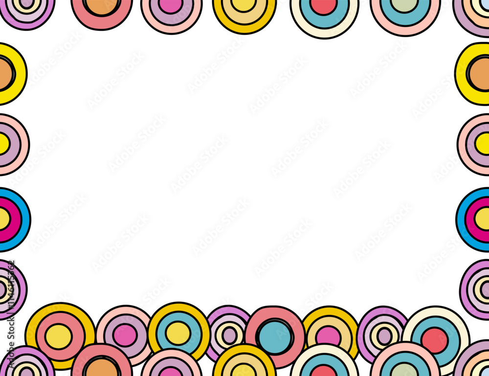 Obraz premium Colorful circle border frame. Pastel tones, playful design. Perfect for invitations, cards.