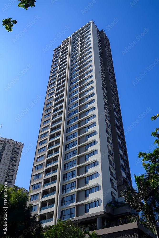 Modern Skyscraper Architecture under a Clear Blue Sky Modern Skyscraper Architecture under a Clear Blue Sky