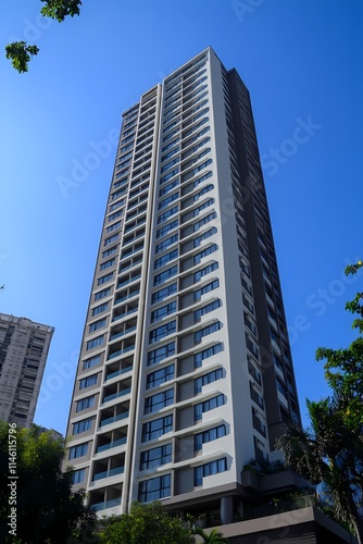 Modern Skyscraper Architecture under a Clear Blue Sky