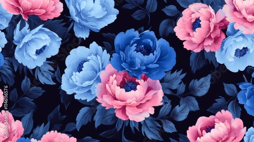 Unusual Floral summer seamless pattern. flowers on a black background. Template for fabrics, textiles, paper, wallpaper, interior decoration. Vintage